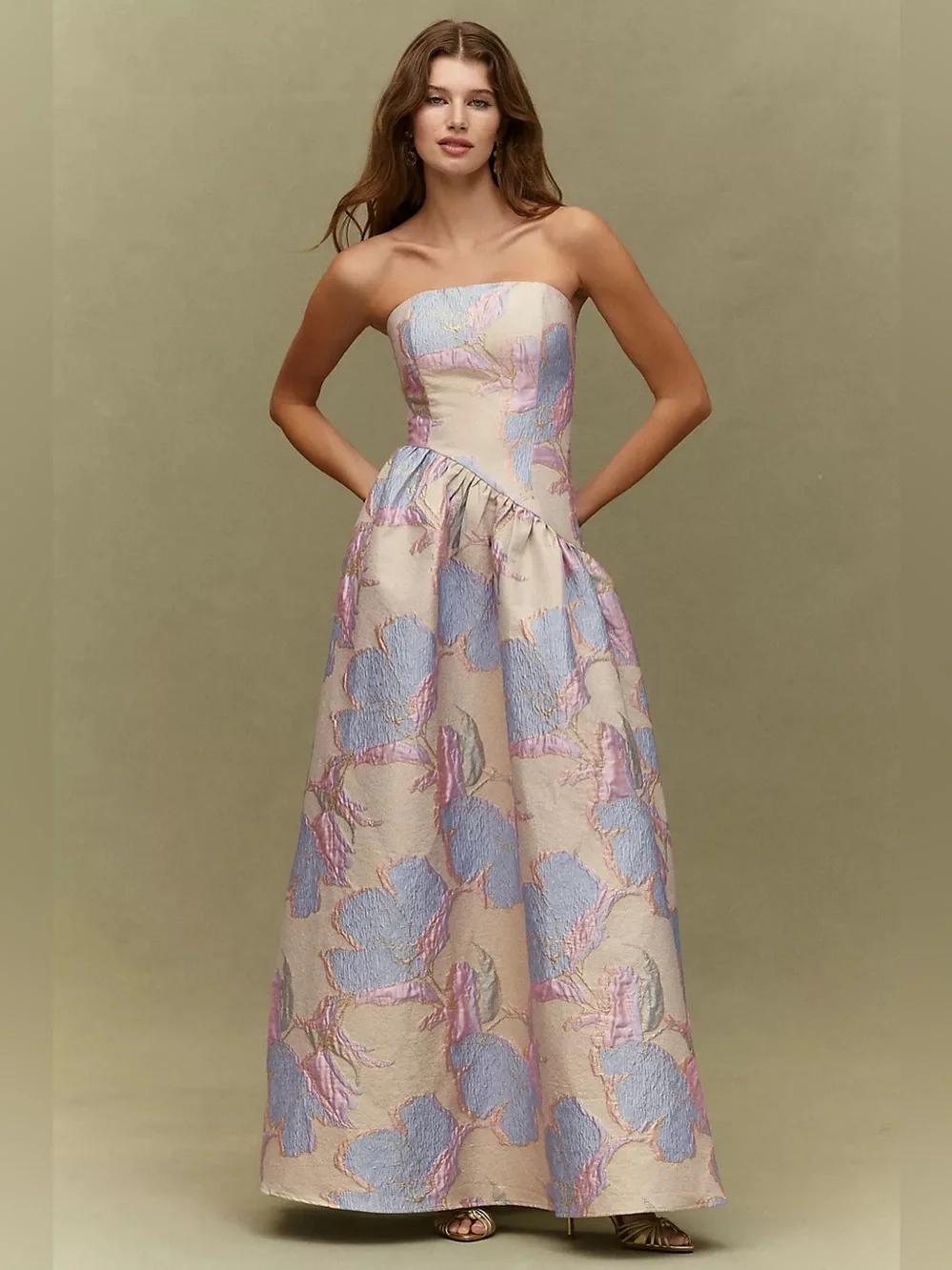 Elliatt Strapless Jacquard Gown in Blush, Lavender and Pale Blue - Picture 1 of 9
